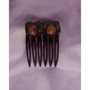 Vintage Hair Comb With Amber Gemstone Accents